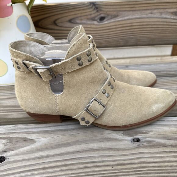 Matisse Leather Bootie Straps Size 9M- Urban Chic Studs Buckles Straps Beige - Picture 5 of 8